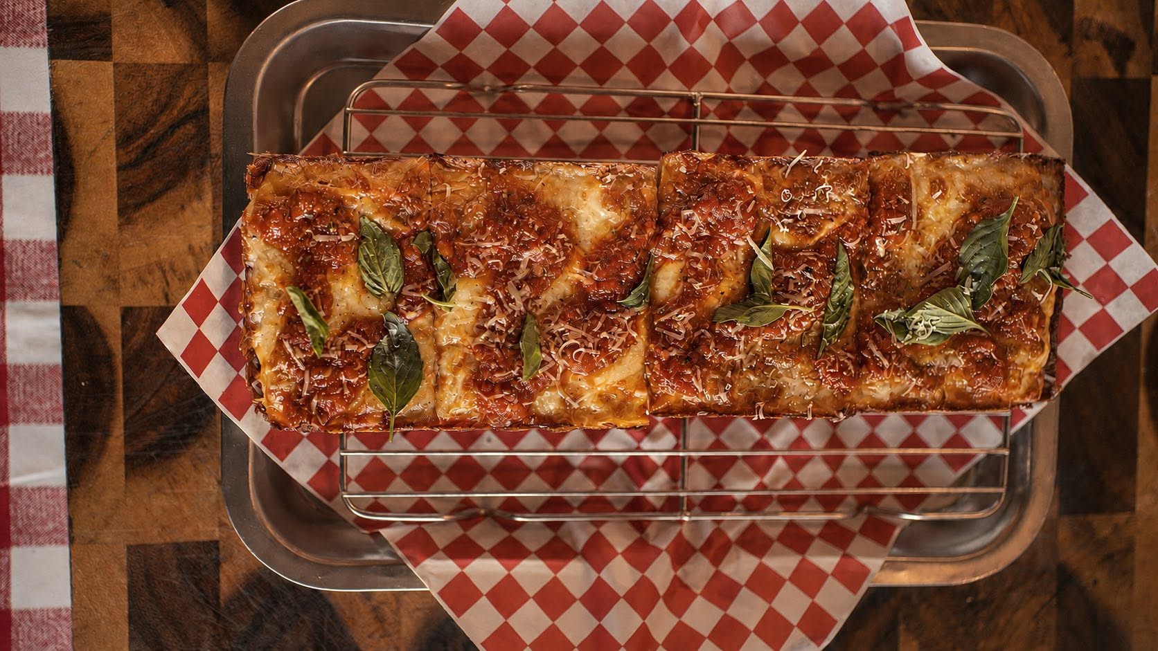 Woodstock veggie Detroit-style pizza with ricotta dollops, Chiang Mai