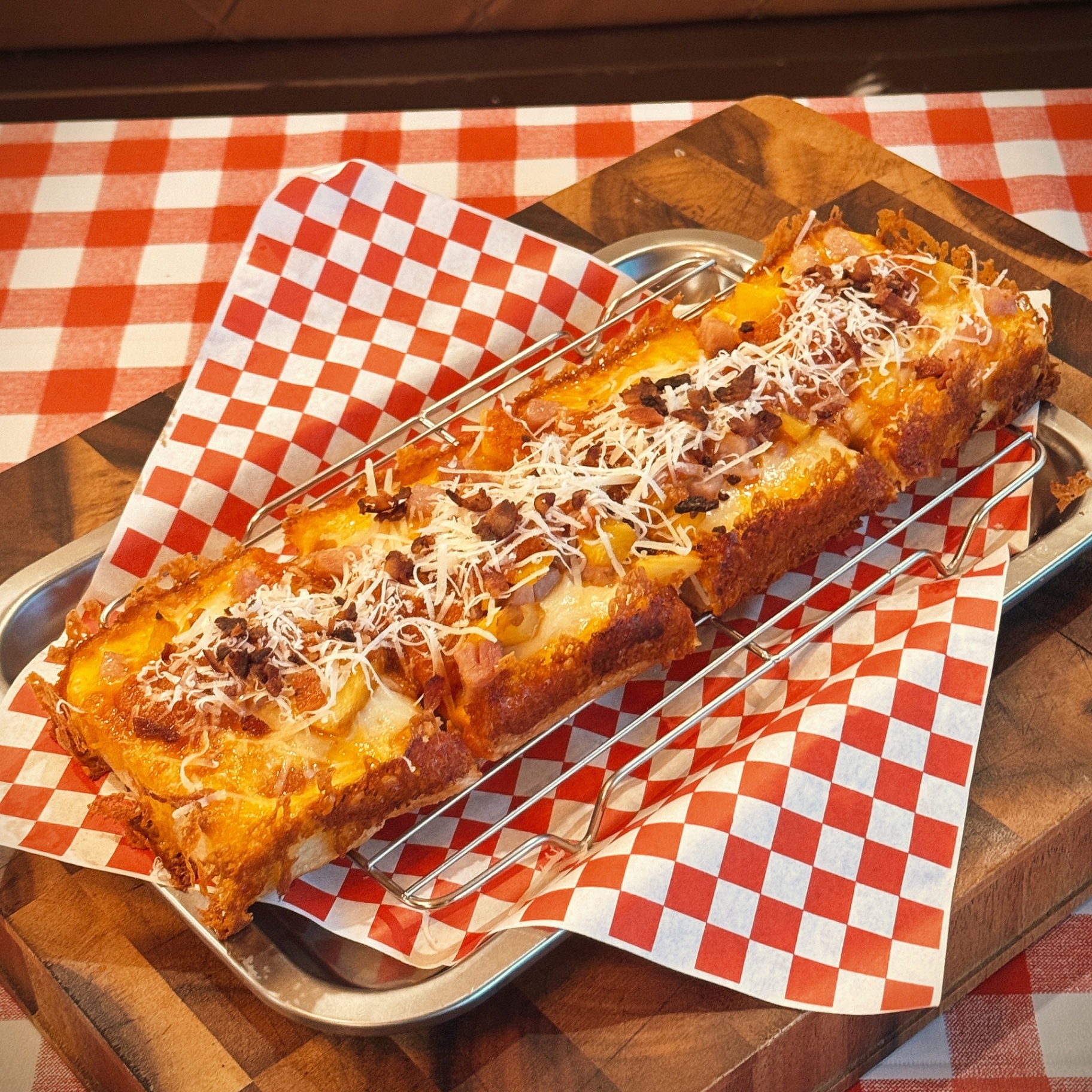 The Big Kahuna Detroit-style pizza with smoked ham, pineapple and bacon, Chiang Mai
