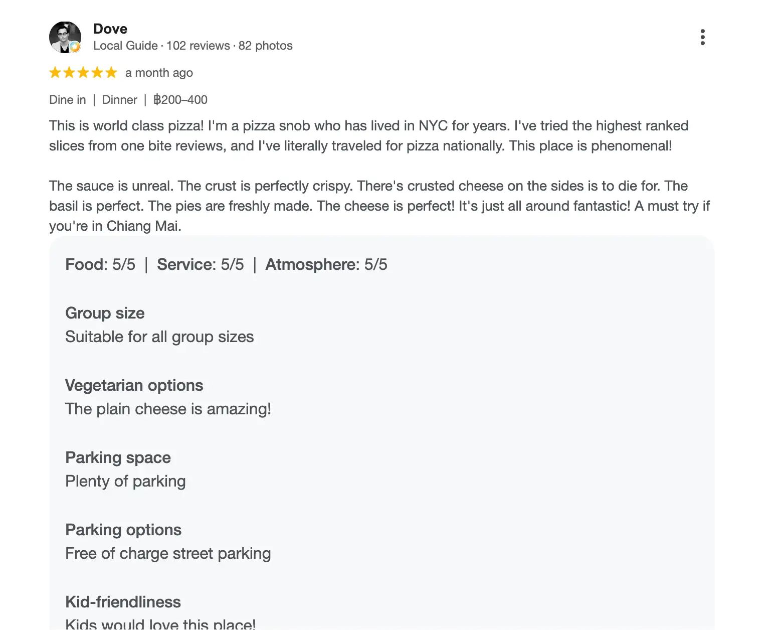 Google review of Alphabet City Pizza Co. Detroit-style pizza in Chiang Mai 4