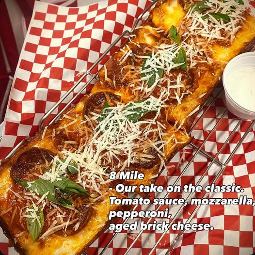 8 Mile Detroit-style pizza with pepperoni and brick cheese, Chiang Mai
