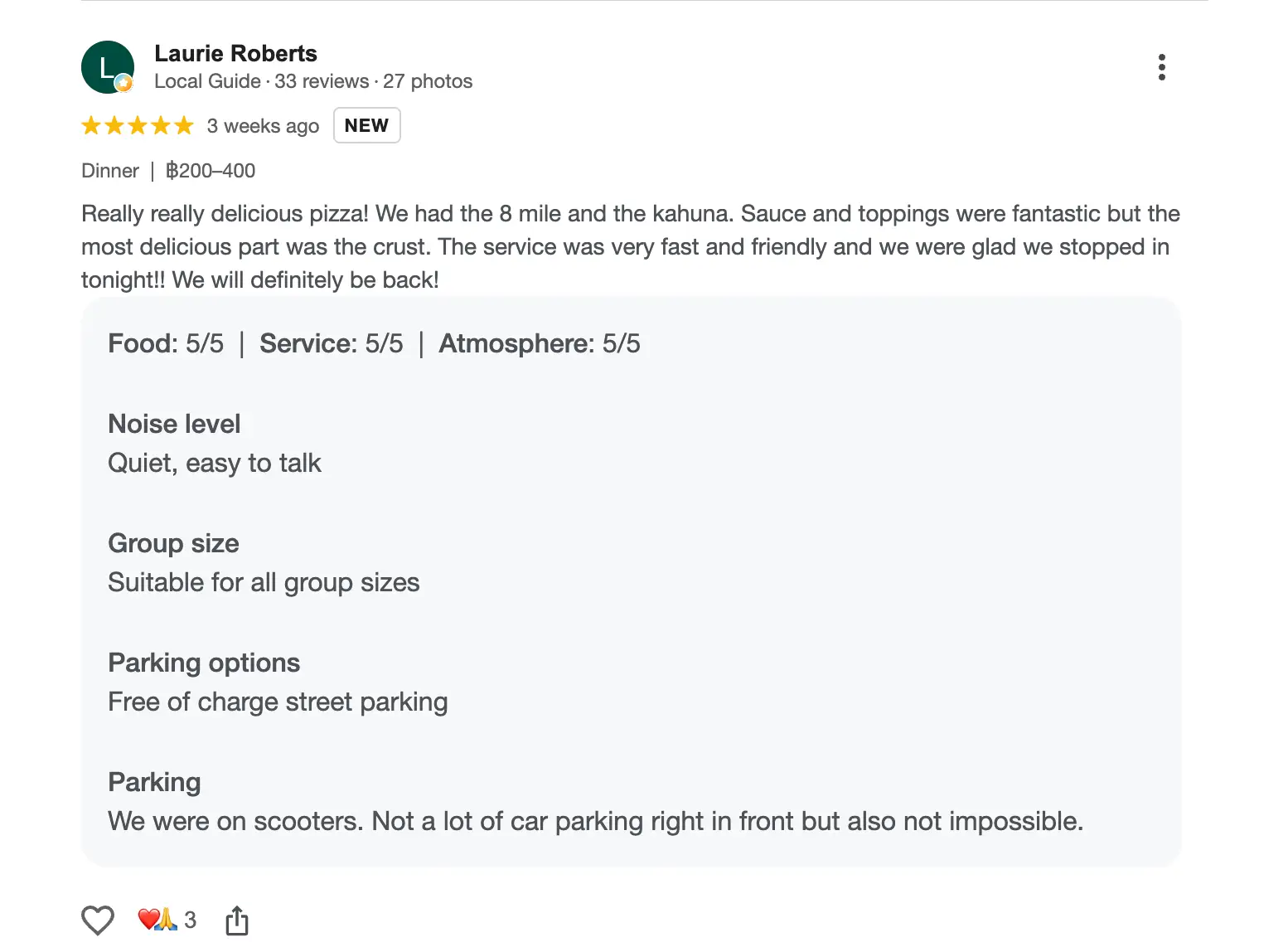 Google review of Alphabet City Pizza Co. Detroit-style pizza in Chiang Mai 5